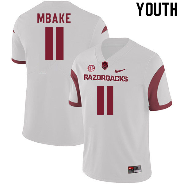 Youth #11 Sam Mbake Arkansas Razorback College Football Jerseys Stitched Sale-White - Click Image to Close